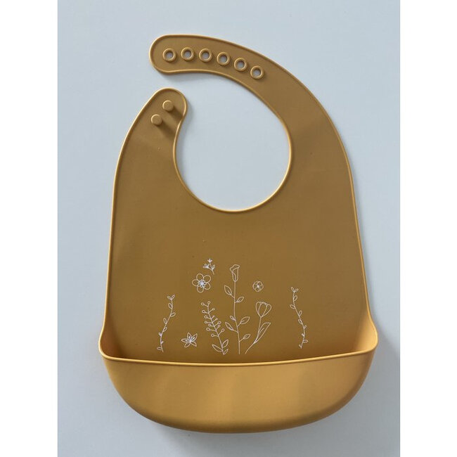 Jut & Julie Siliconen Slabber Okergeel met Bloemen