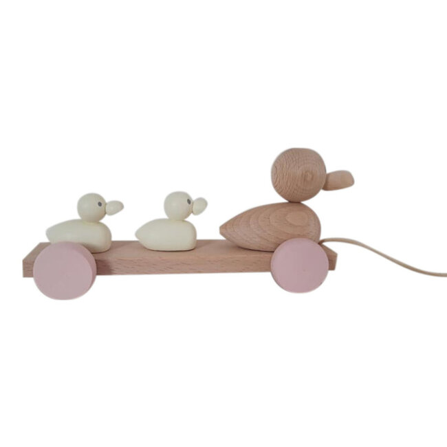 Houten Trekfiguur Eendjes Pastelroze
