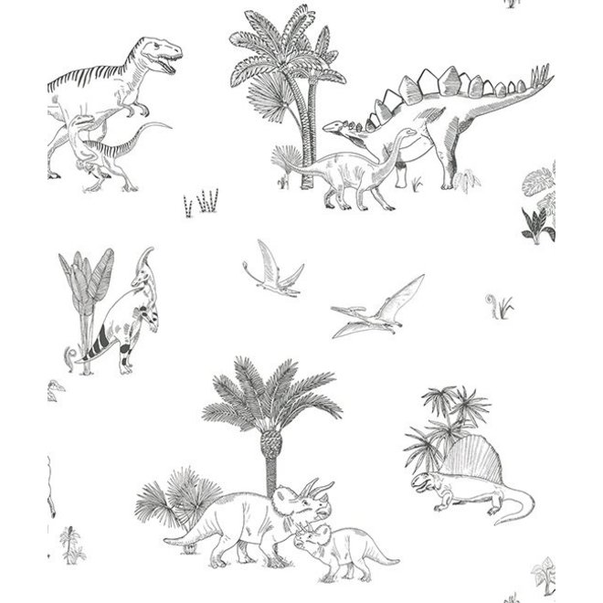 Behang Kinderkamer Monochrome Dinosaurs Seamless Pattern