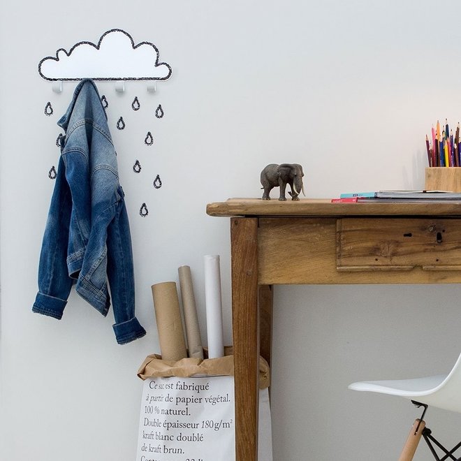 Kinderkamer Wandplank Grote Wolk Zwart/ Wit Thresxics