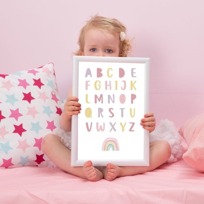 Poster Kinderkamer Regenboog Alfabet Roze Little Dutch