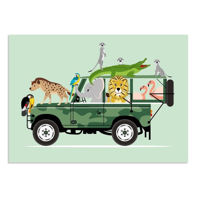 Poster Kinderkamer Dieren op Jeepsafari Mint