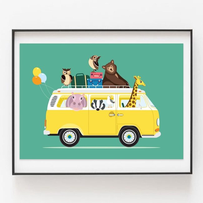 Ontwerp door Lindy Poster Kinderkamer Volkswagen met Dieren Groen