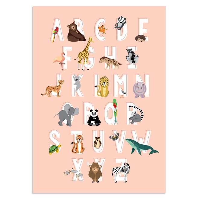 Poster Kinderkamer Alfabet Dieren Roze