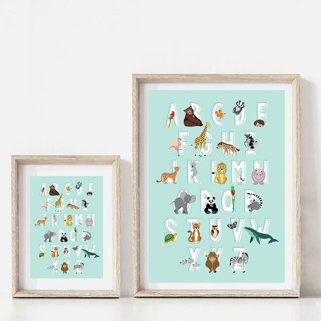 Ontwerp door Lindy Poster Kinderkamer Alfabet Dieren Blauw