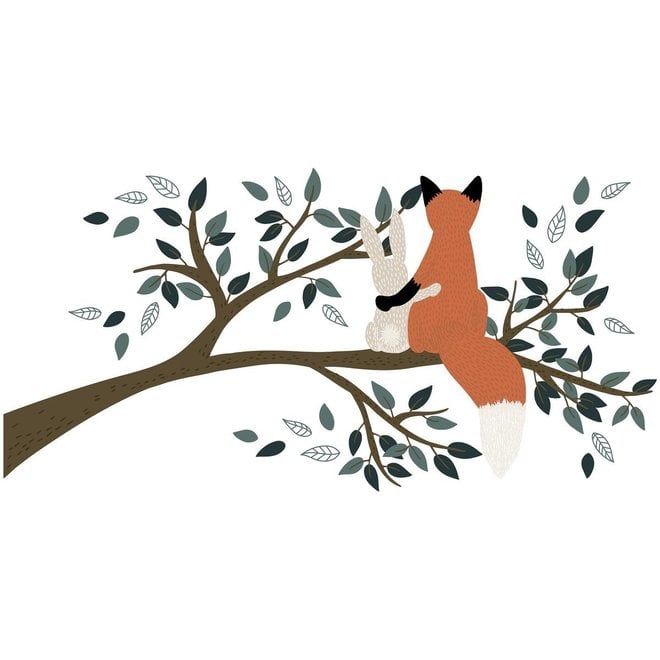 Muursticker Kinderkamer Mr Fox en Konijn op een tak