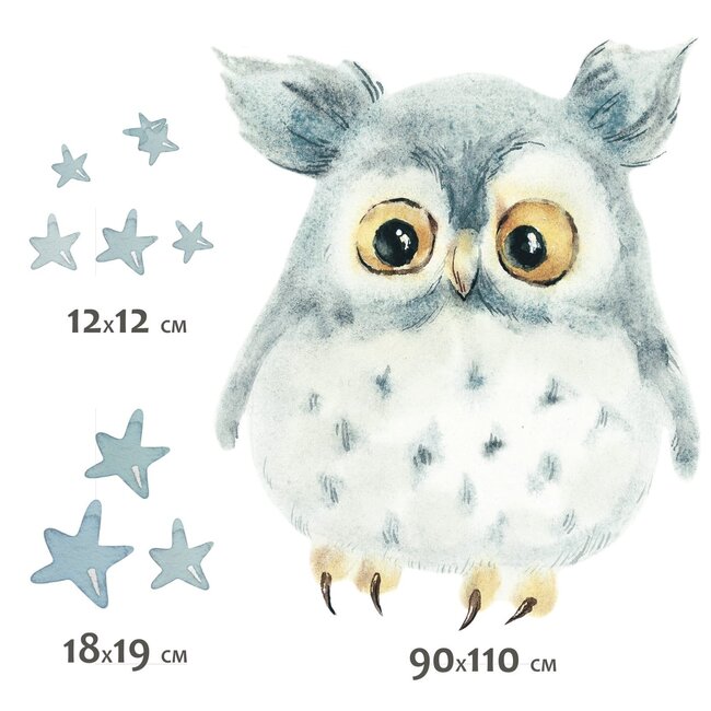 Muurstickers Kinderkamer Grote blauwgrijze Uil