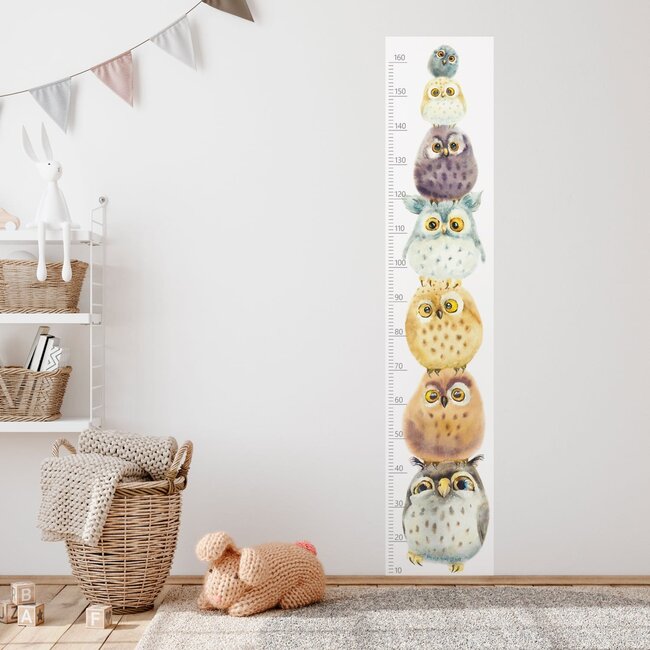 Muursticker Kinderkamer Groeimeter Owl Family