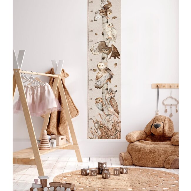 Muursticker Kinderkamer Forest Owls Meetlat