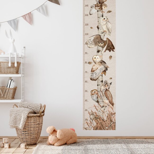 Muursticker Kinderkamer Forest Owls Meetlat