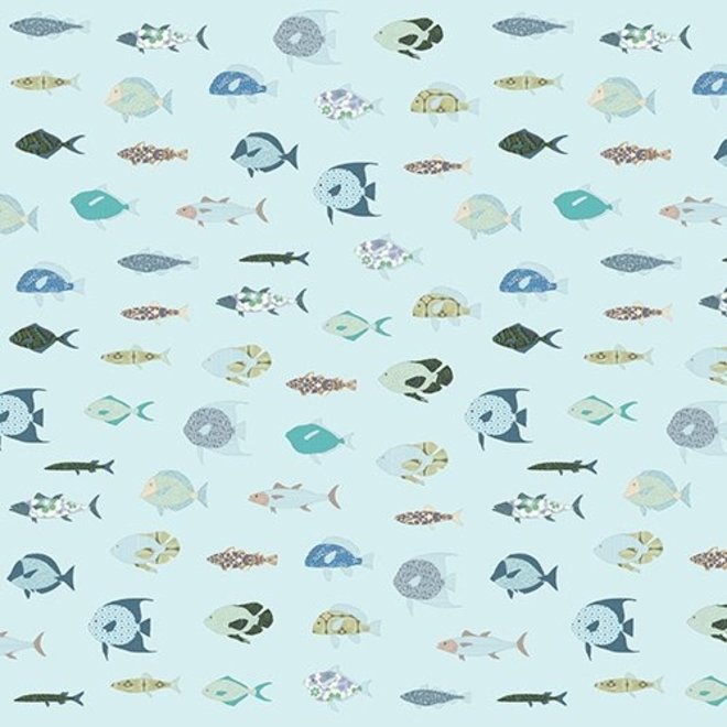 XL Muurprint Behang Vissen Lichtblauw Inke verschillende formaten