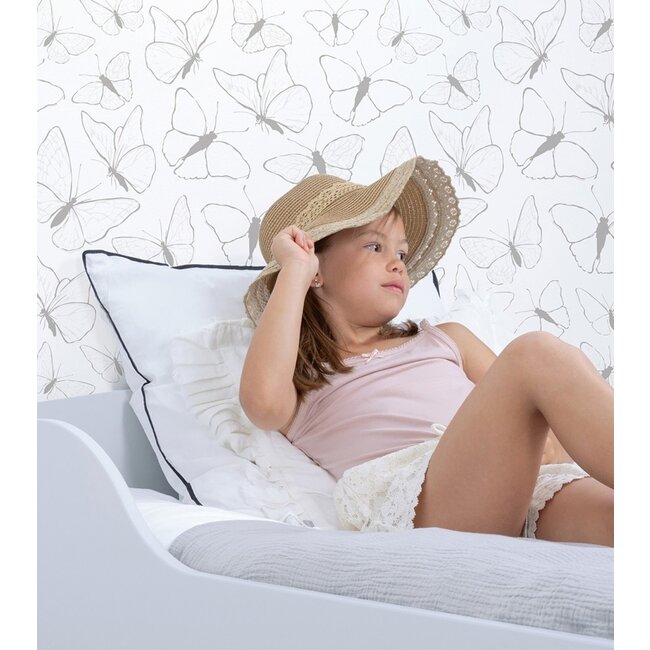 Lilipinso Behang Kinderkamer Vlinders Zilver Lilipinso