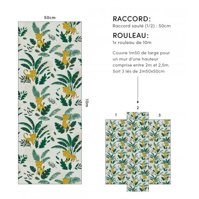 Lilipinso Wallpaper- Cheetah & Tropical Leaves (Light Green Background) Lilipinso