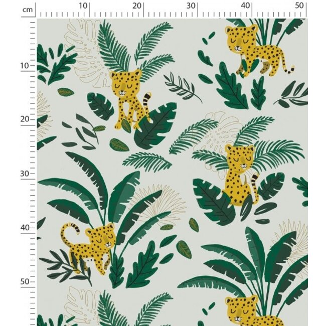 Lilipinso Wallpaper- Cheetah & Tropical Leaves (Light Green Background) Lilipinso