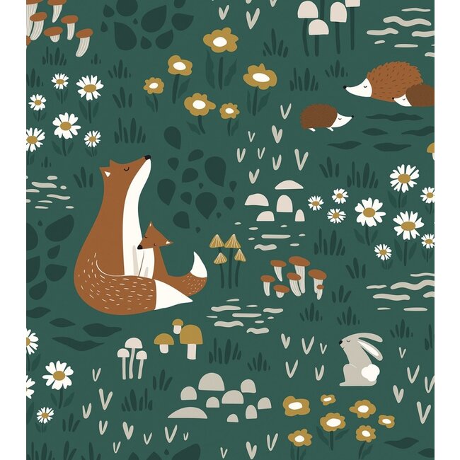 Lilipinso Wallpaper Forest Animals Green van Lilipinso