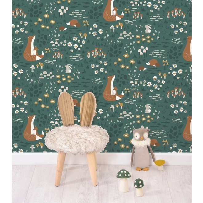 Wallpaper Forest Animals Green van Lilipinso