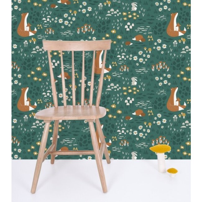 Lilipinso Wallpaper Forest Animals Green van Lilipinso