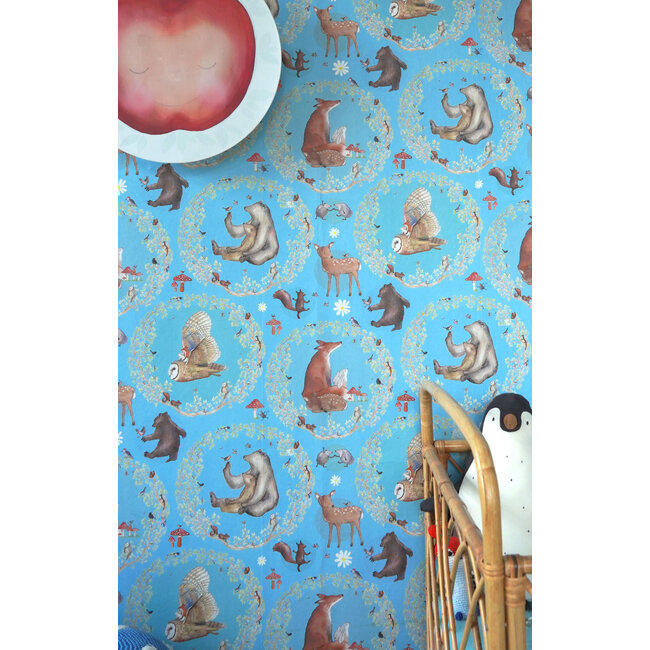 Hartendief Behang Kinderkamer Blij in het Bos vergeet-mij-niet Blauw Hartendief