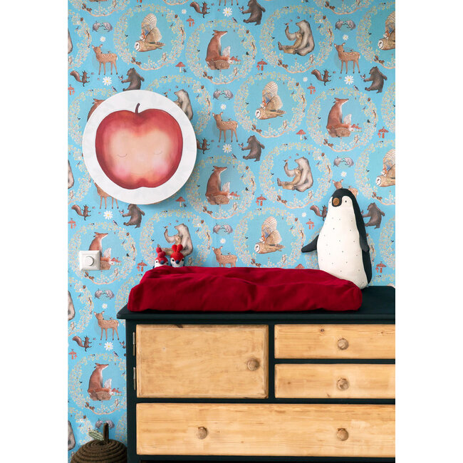 Hartendief Behang Kinderkamer Blij in het Bos vergeet-mij-niet Blauw Hartendief