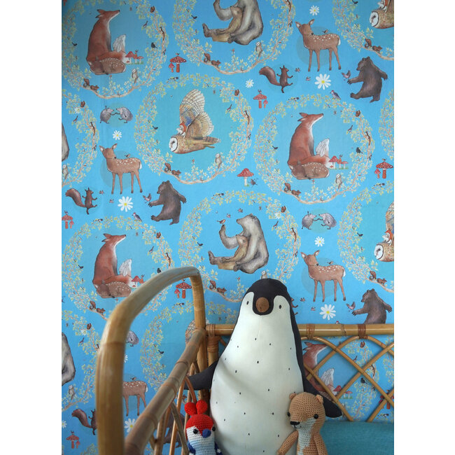 Hartendief Behang Kinderkamer Blij in het Bos vergeet-mij-niet Blauw Hartendief