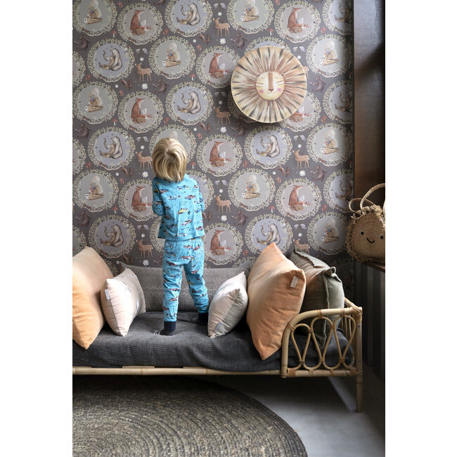 Hartendief Behang Kinderkamer Blij in het Bos Bruin Hartendief