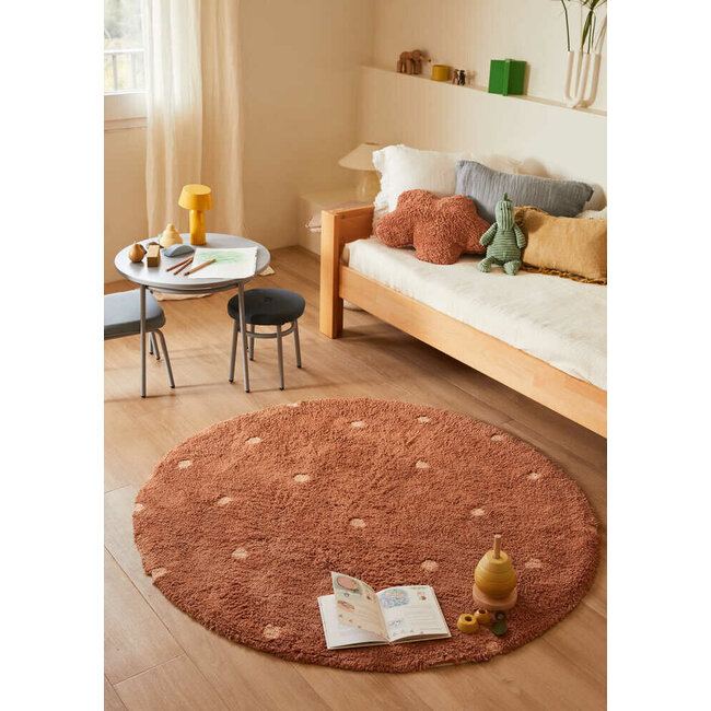 Lorena Canals Rond Kinderkamer Vloerkleed Dot Chestnut Lorena Canals