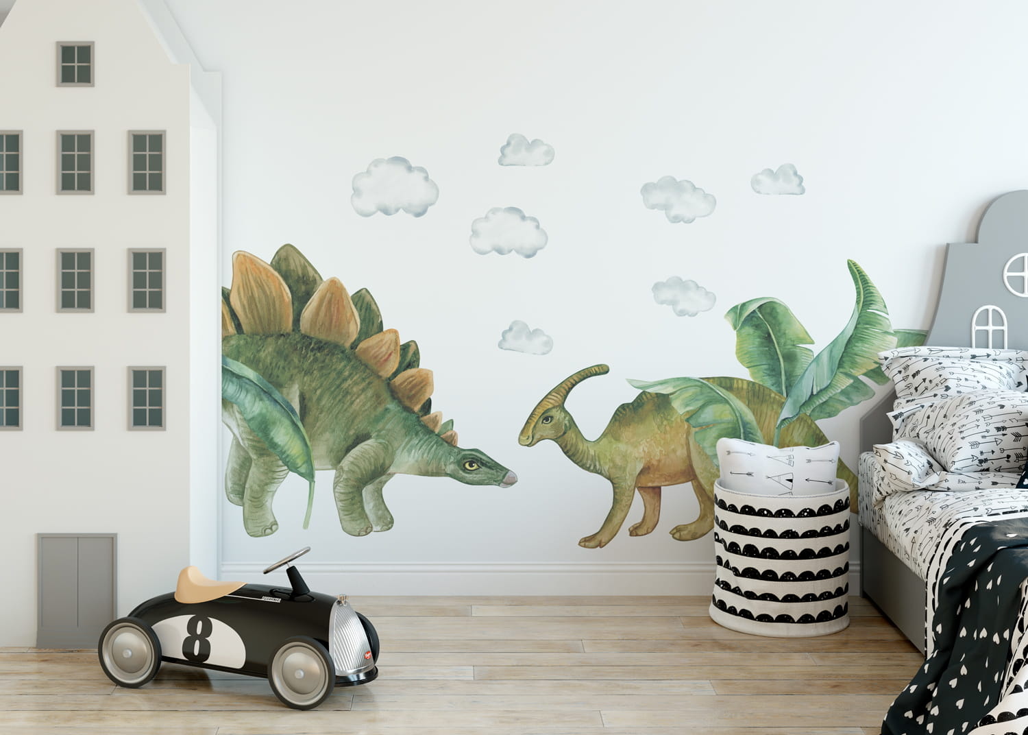 Kinderkamer muursticker schattige groene dinosaurus