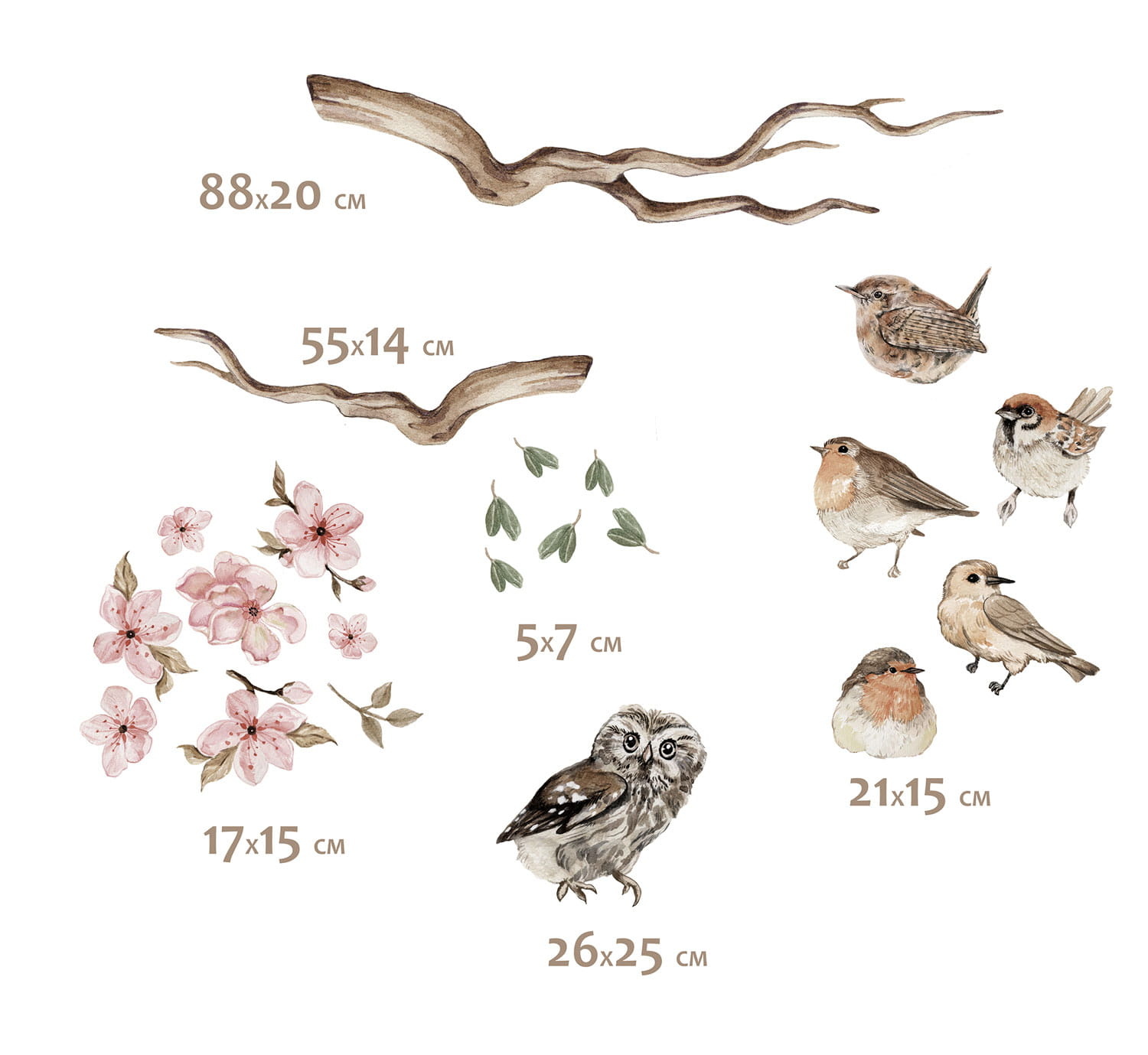thumbnail: HGDESIGN Muursticker 'Ronde Dikke Vogels Op Tak' - Schattig, Verwijderbaar, Voor Kinderkamer Of Woonkamer - PVC Materiaal