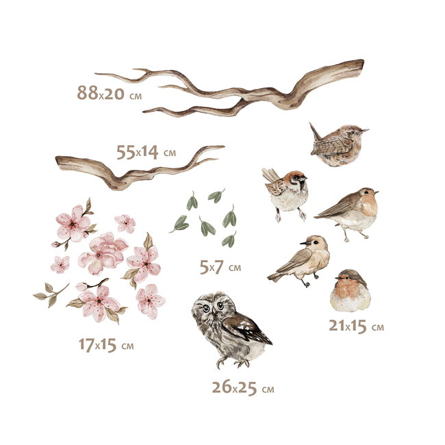 Kinderkamer Muurstickers Vogels op een tak