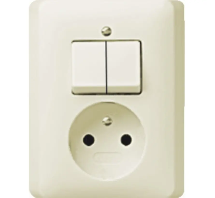 combinatie serieschakelaar en wandcontactdoos zonder randaarde Standaard 55 creme glans (047501)