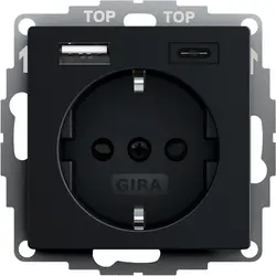 Gira wandcontactdoos randaarde USB-A en USB-C met verhoogde aanraakbeveiliging Systeem 55 zwart mat (2459005)