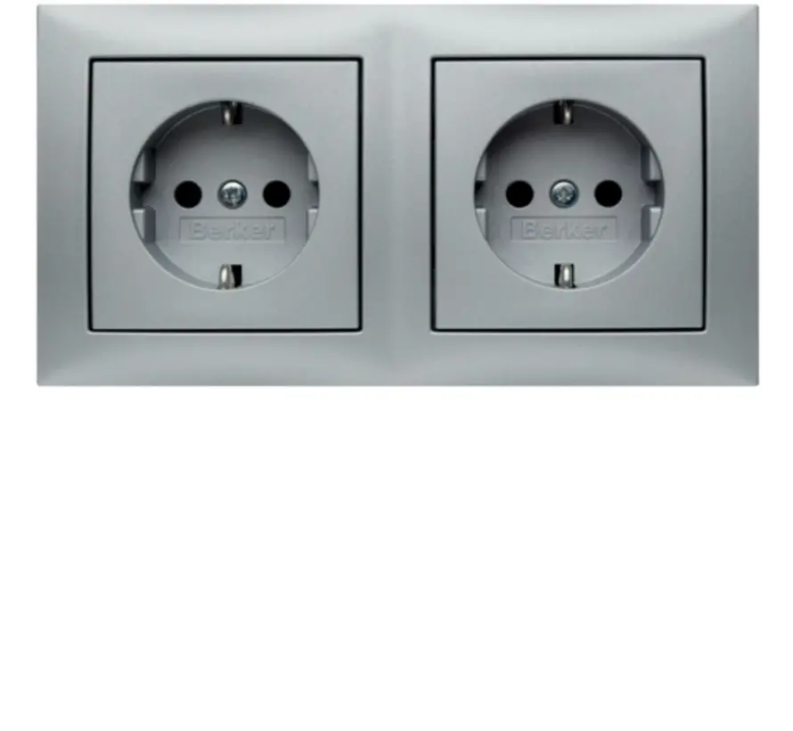 wandcontactdoos 2-voudig randaarde compleet voorbedraad voor duo-inbouwdoos S1 aluminium mat (47209939)