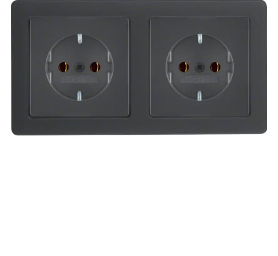 wandcontactdoos 2-voudig randaarde compleet voorbedraad voor duo-inbouwdoos Q1 antraciet (47206086)