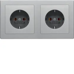 Berker wandcontactdoos 2-voudig randaarde compleet voorbedraad voor duo-inbouwdoos Q1 aluminium (47206084)