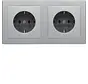 wandcontactdoos 2-voudig randaarde compleet voorbedraad voor duo-inbouwdoos Q1 aluminium (47206084)