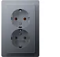 wandcontactdoos 2-voudig randaarde voor enkele inbouwdoos Q1 aluminium (47746084)