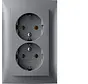 wandcontactdoos 2-voudig randaarde voor enkele inbouwdoos S1 aluminium mat (47741404)