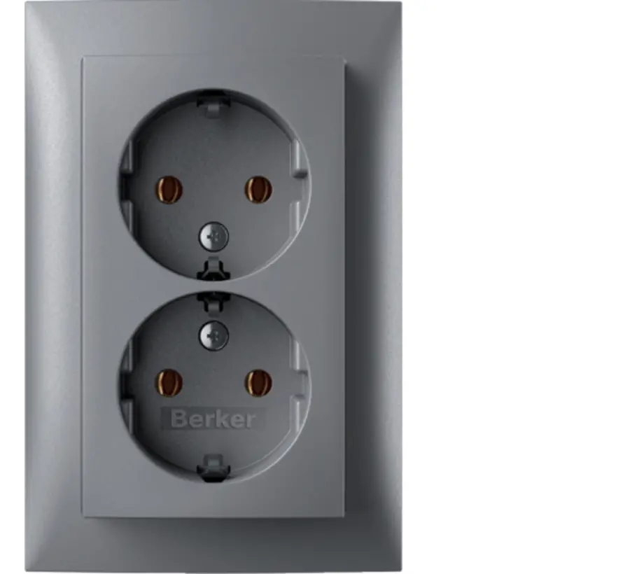 wandcontactdoos 2-voudig randaarde voor enkele inbouwdoos S1 aluminium mat (47741404)