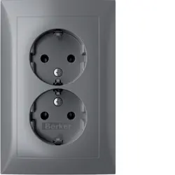 Berker wandcontactdoos 2-voudig randaarde voor ovale 1,5 inbouwdoos S1 aluminium (47721404)
