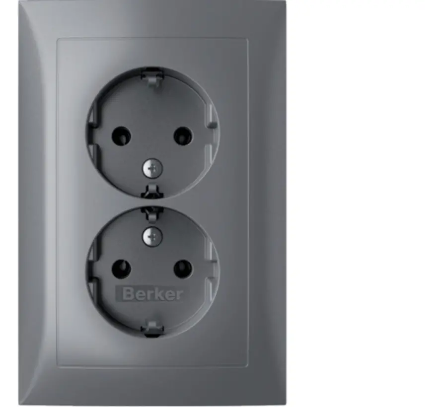 wandcontactdoos 2-voudig randaarde voor ovale 1,5 inbouwdoos S1 aluminium (47721404)