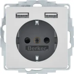 Berker wandcontactdoos randaarde 2x USB Q1/Q3/Q7 aluminium (48036084)
