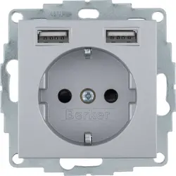 Berker wandcontactdoos randaarde 2x USB S1/B3/B7 aluminium (48031404)