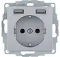wandcontactdoos randaarde 2 x USB type A S1/B3/B7 aluminium mat (48031404)