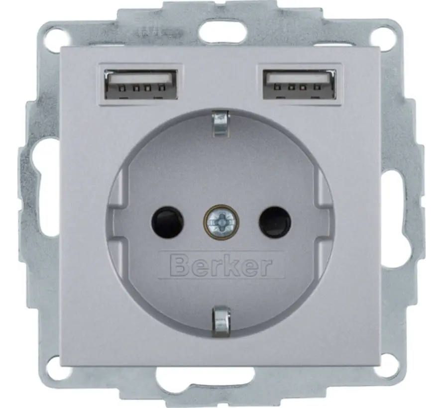 wandcontactdoos randaarde 2 x USB type A S1/B3/B7 aluminium mat (48031404)