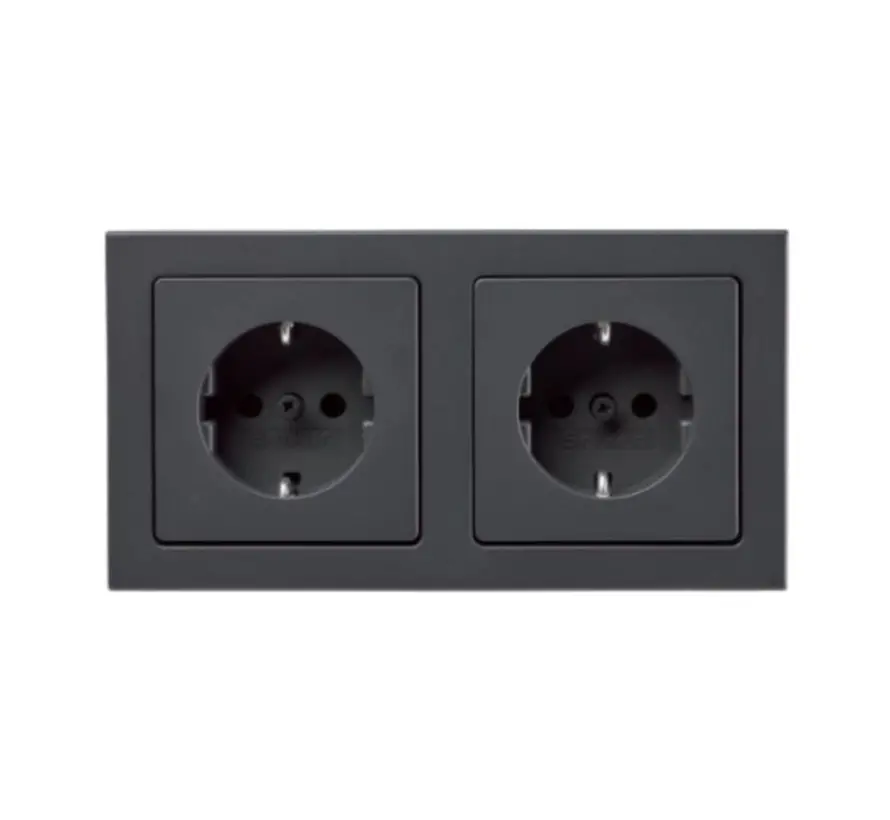 wandcontactdoos 2-voudig randaarde compleet voorbedraad voor duo-inbouwdoos Q3 antraciet (47206096)