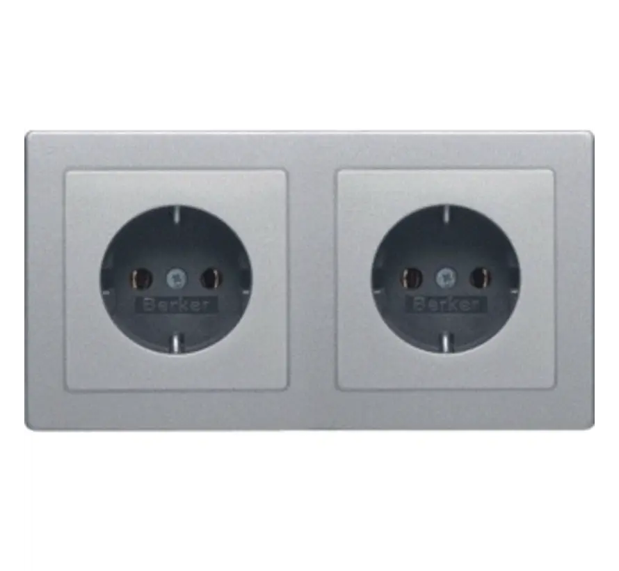 wandcontactdoos randaarde set 2-voudig compleet voorbedraad Q3 aluminium (47206094)