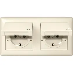 Gira wandcontactdoos randaarde klapdeksel 2-voudig IP44 compleet Systeem 55 creme glans (415801)