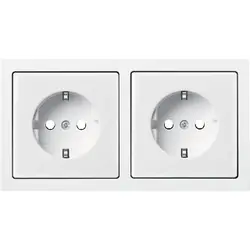 Busch-Jaeger wandcontactdoos 2-voudig randaarde voorbedraad voor duo-inbouwdoos Future Linear studiowit glans (20-2 EUCJ-184K-503)