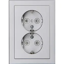 Busch-Jaeger wandcontactdoos 2-voudig randaarde Safety+ voor ovale 1,5 inbouwdoos Future Linear aluzilver mat (302EUJT-83)