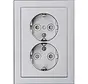 wandcontactdoos 2-voudig randaarde Safety+ voor ovale 1,5 inbouwdoos Future Linear aluzilver mat (302EUJT-83)